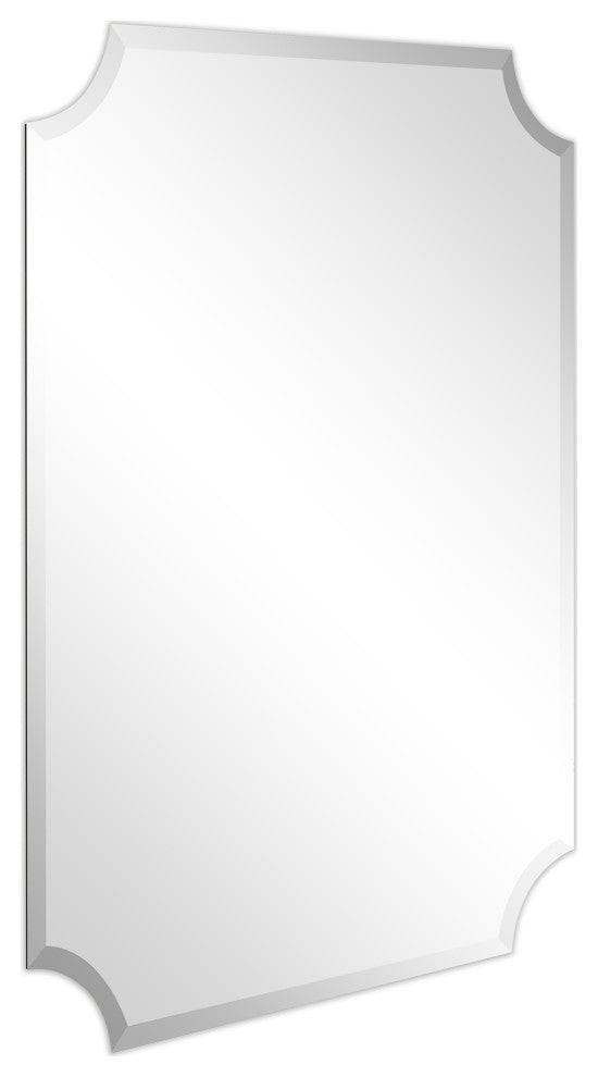 Frameless Rectangle Scalloped Beveled Wall Mirror, 1" Beveled Edge, 40"x30"