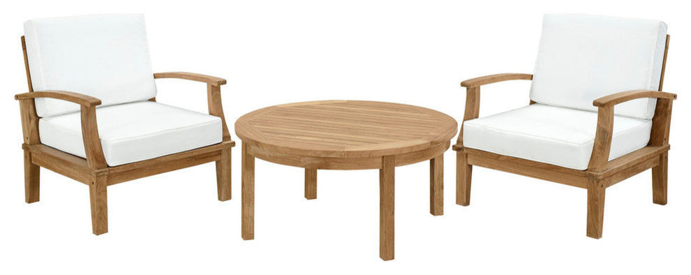 Modway Marina 3-Piece outdoor Patio Teak Sofa Set, Natural White