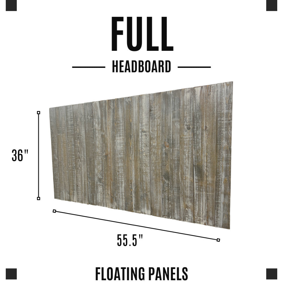 Solid Wood Headboard with Smooth Natural Wood Grain, Wall Mounted, Farmhouse, Graywash, Full