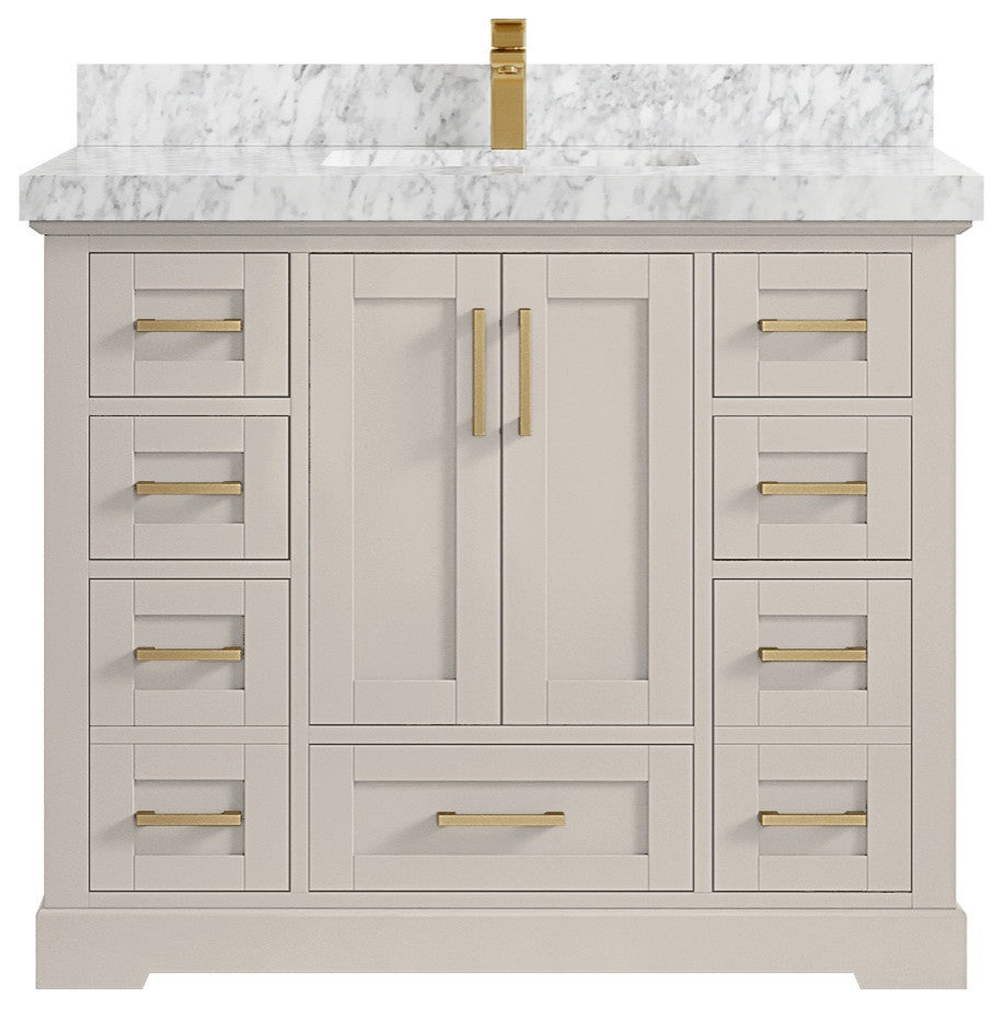 Boston 42" Single Sink Bath Vanity in Fine Grain 2" Carrara Marble