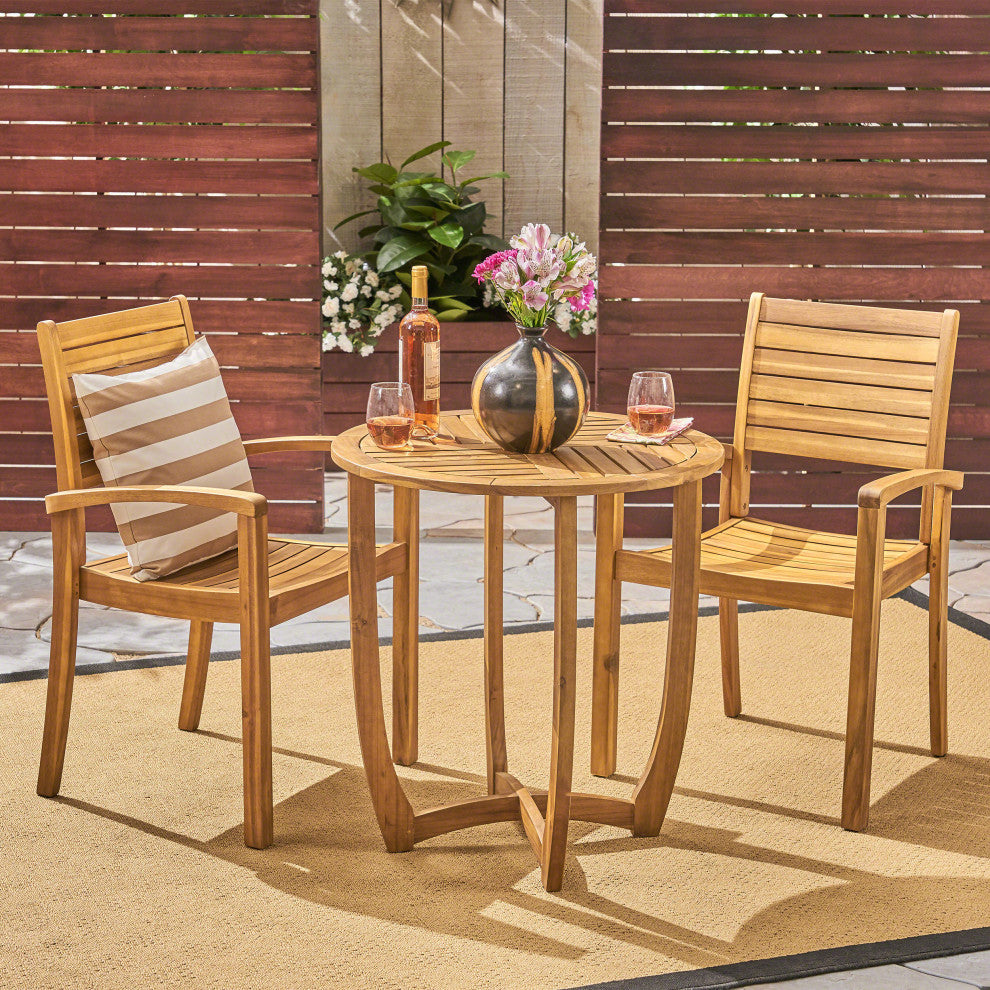 GDF Studio Cathy Outdoor 2-Seater Acacia Wood Bistro Set, Teak