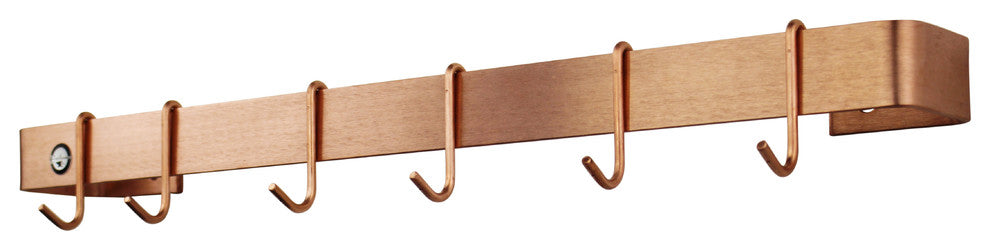 Handcrafted 36" Wall Rack Utensil Bar w 6 Hooks, Brushed Copper