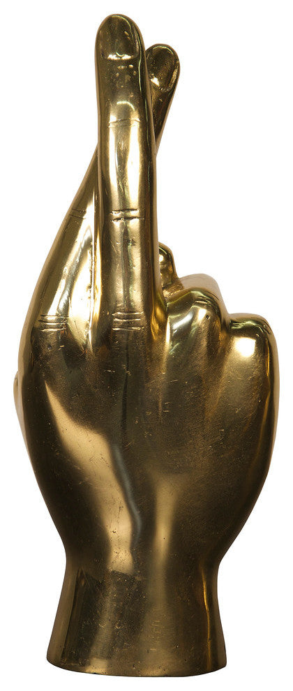 Fingers Crossed Hand Brass Sculpture