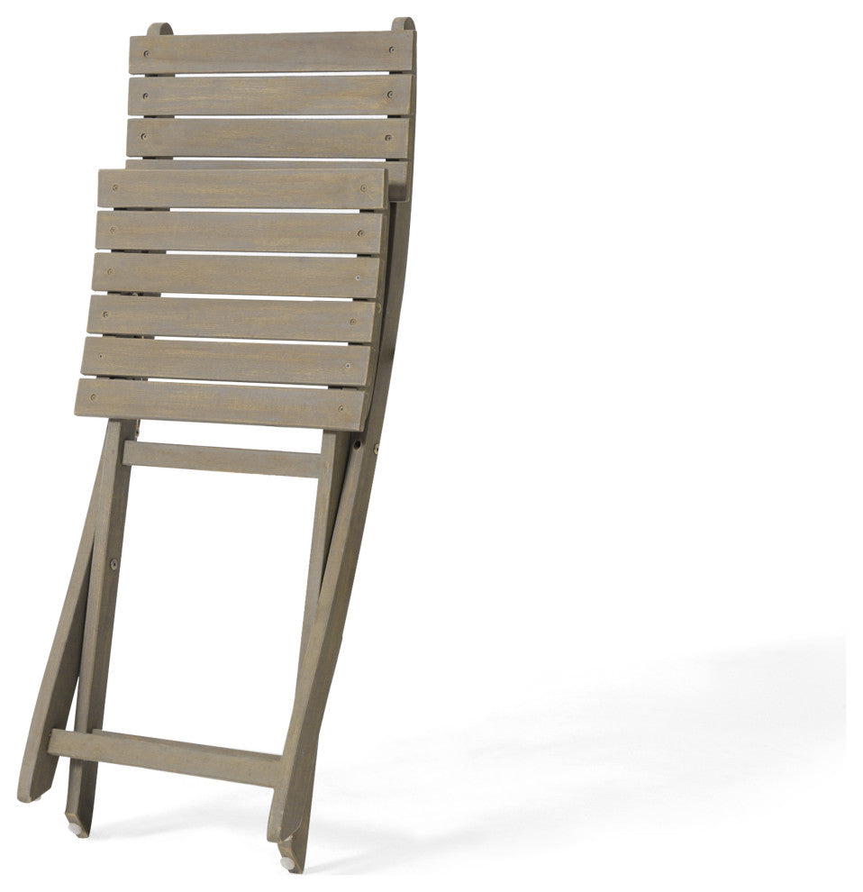 GDF Studio 3-Piece Versaille Outdoor Foldable Gray Acacia Wood Bistro Set, Gray