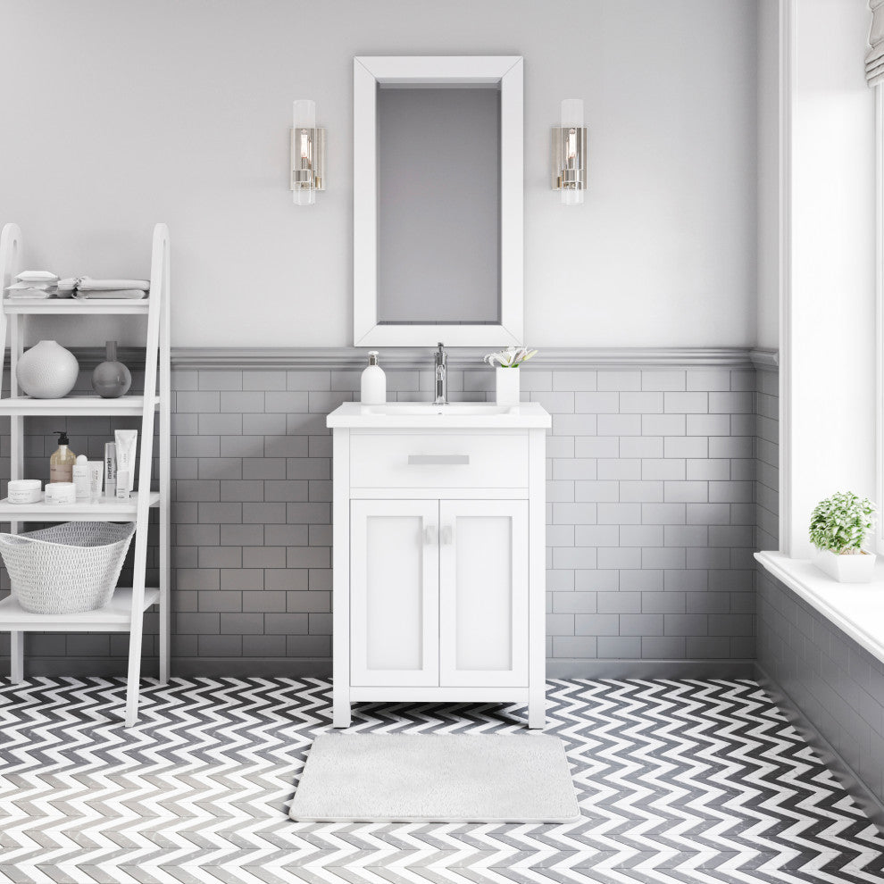 Water Creation Myra 24" Single Vanity, Double Door, Without Faucet, Pure White