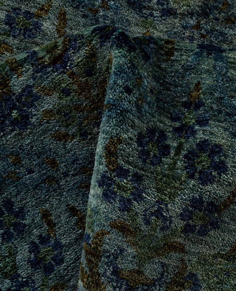 Overdyed One-of-a-Kind Hand-Knotted Area Rug Green, 10' 1" x 10' 1"