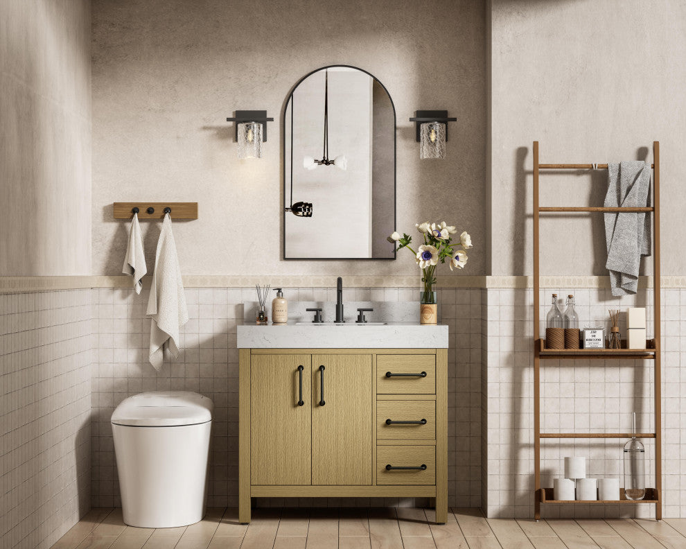 Home Living 36" Single Bathroom Vanity, Honey Brown With Backsplash
