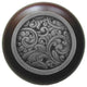 Saddleworth Wood Knob, Antique Brass, Dark Walnut Wood Finish, Antique Pewter
