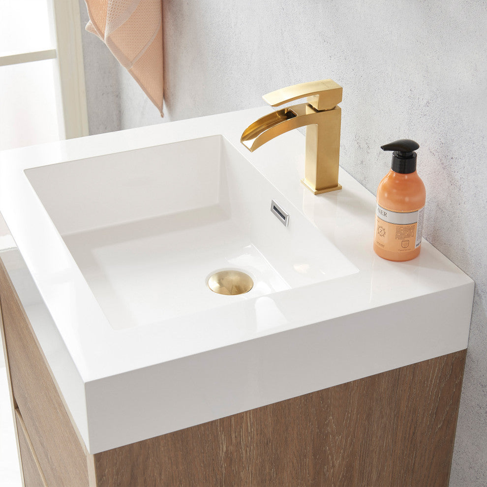 Huesca Bath Vanity, Integrated Sink Top, North American Oak, 24", Without Mirror