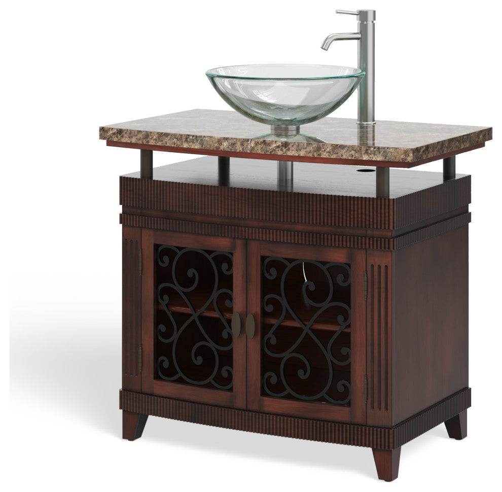 Valencia Bathroom Vanity, Single Sink, 36", Brown, Freestanding