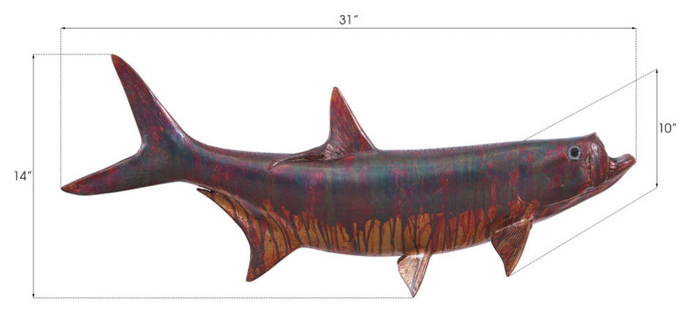 Tarpon Fish Wall Sculpture, Copper Patina