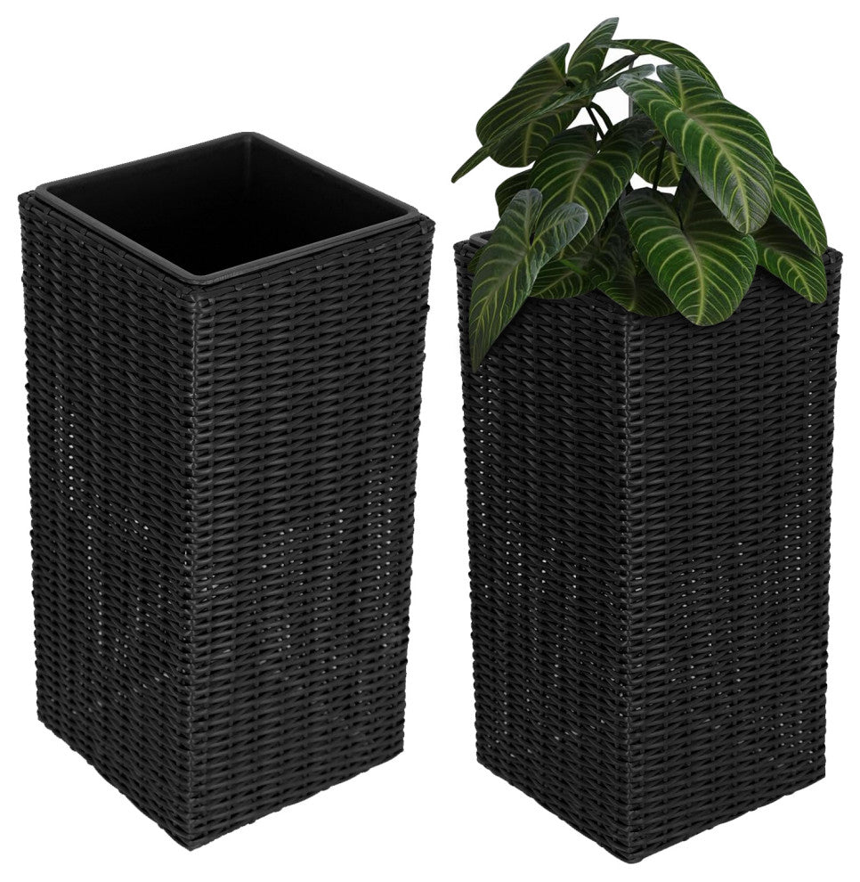 Sierra Square Wicker Planter 2-piece Set in Black