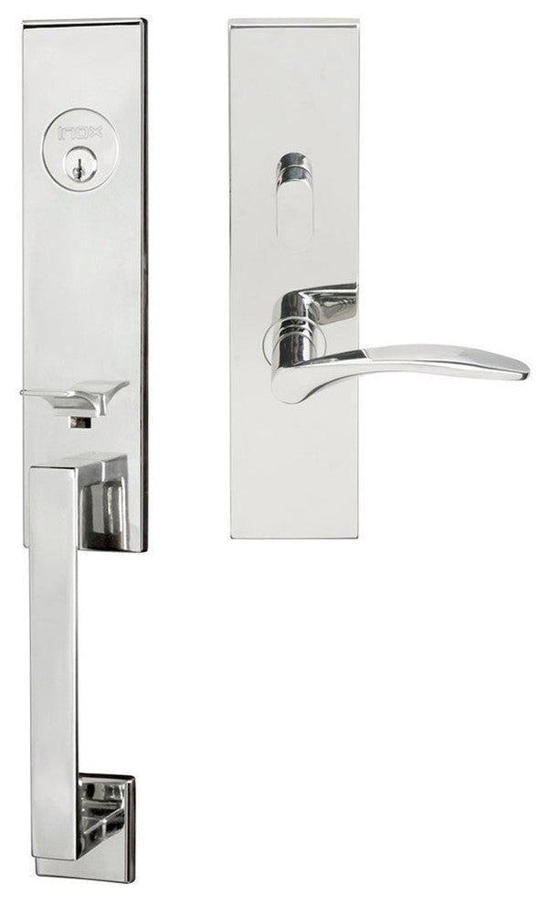 Crest Lever, Mortise Entry Handleset, RHR, Polished Stainless Steel