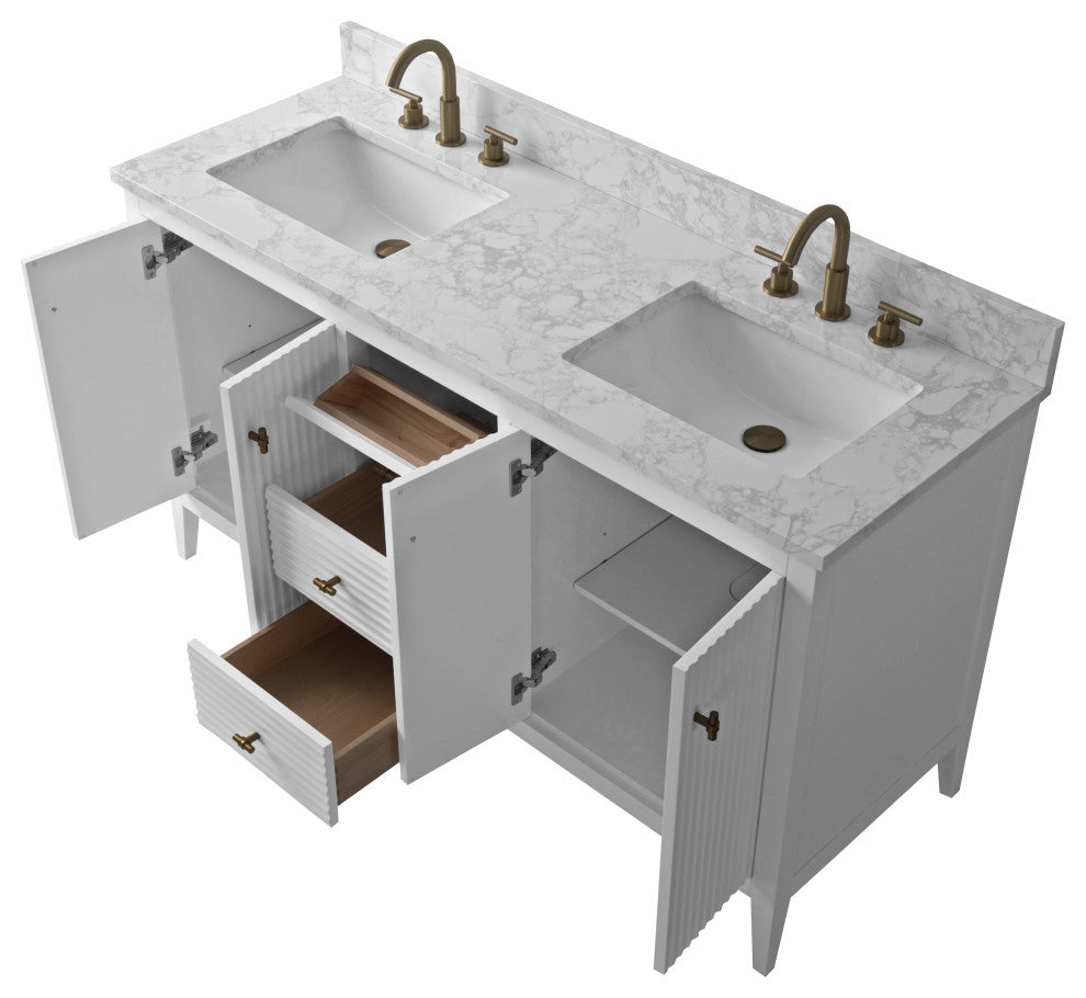 Vanity Art Freestanding Vanity, White, 60", Double Sink, Golden Brushed