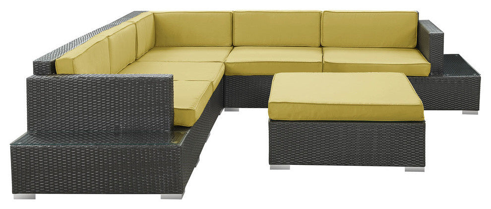 Modern Outdoor Patio Rattan and Wicker 6-Piece SetSectional Set, Peridot