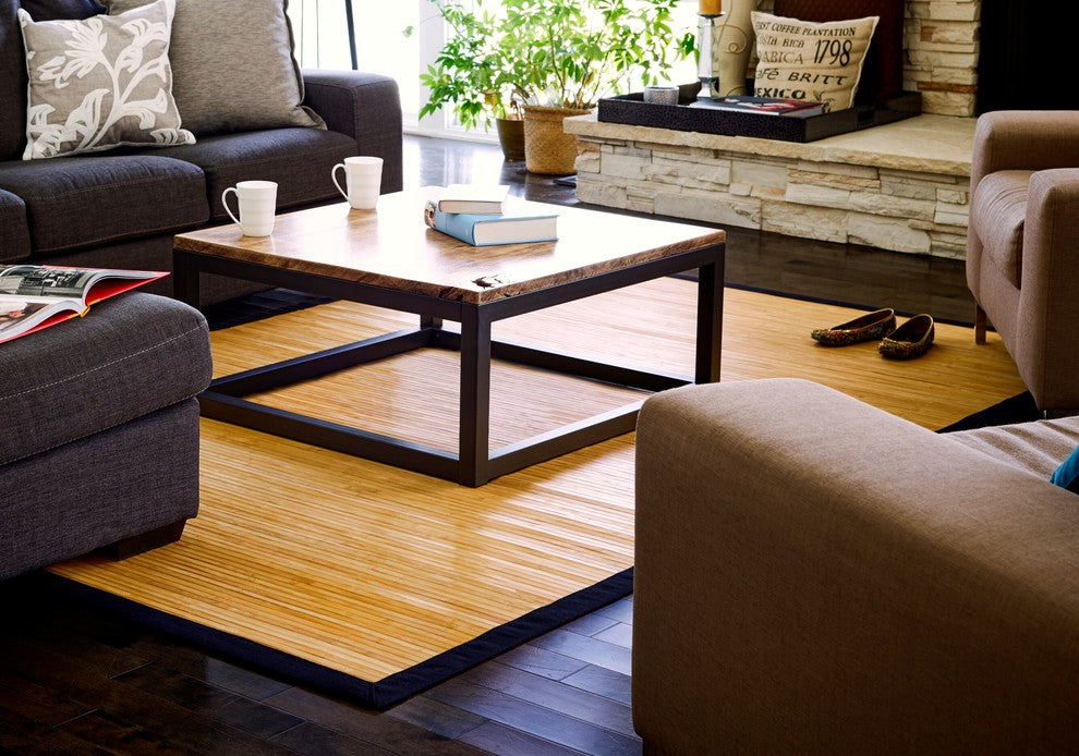 Jolene Bamboo Area Rug, Natural and Black, 5'x8'