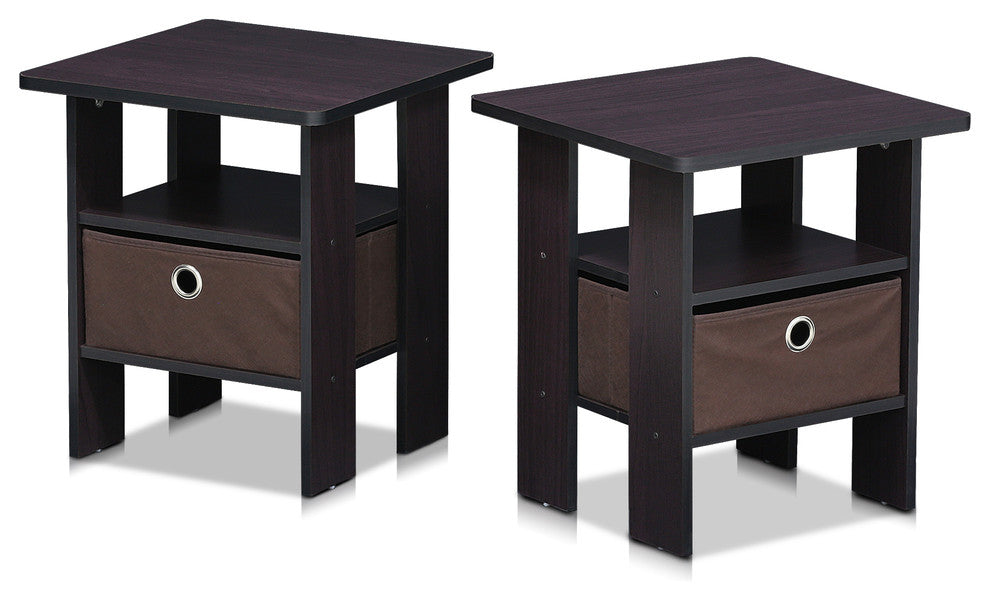 Furinno 2-11157Dwn Dark Walnut Petite End Table Bedroom Night Stand, Set of 2