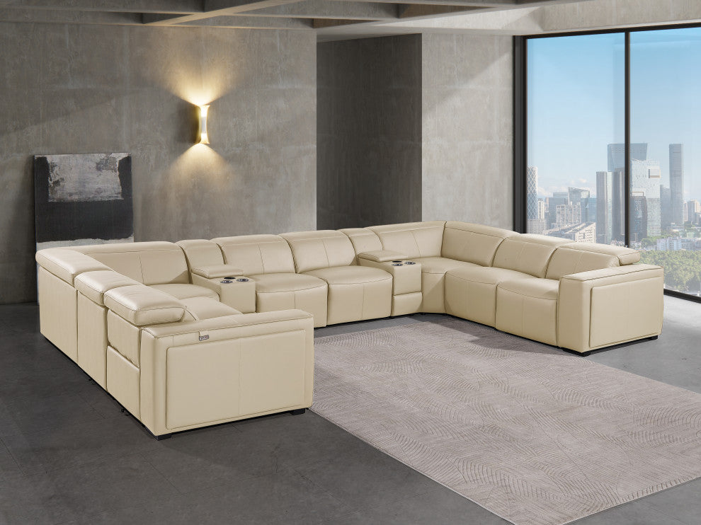 Niccolo Italian Leather 10-Piece U-Shaped 4 Power Reclining Sectional, Beige