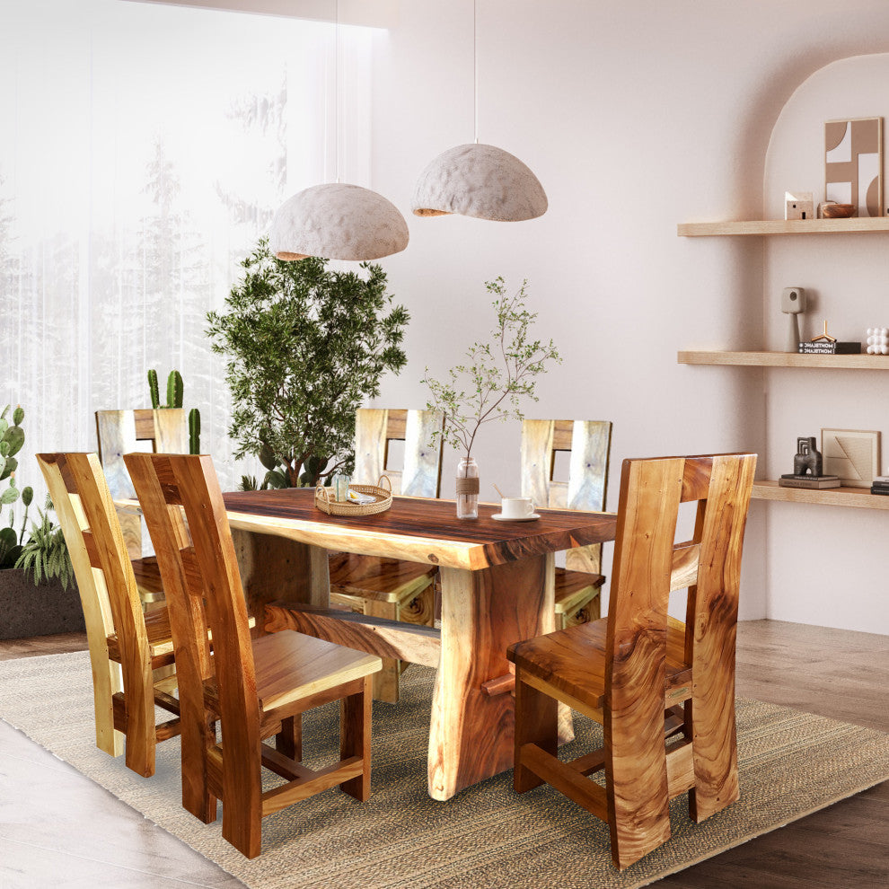 Suar Live Edge Unique Slab Dining Table, 79" Long