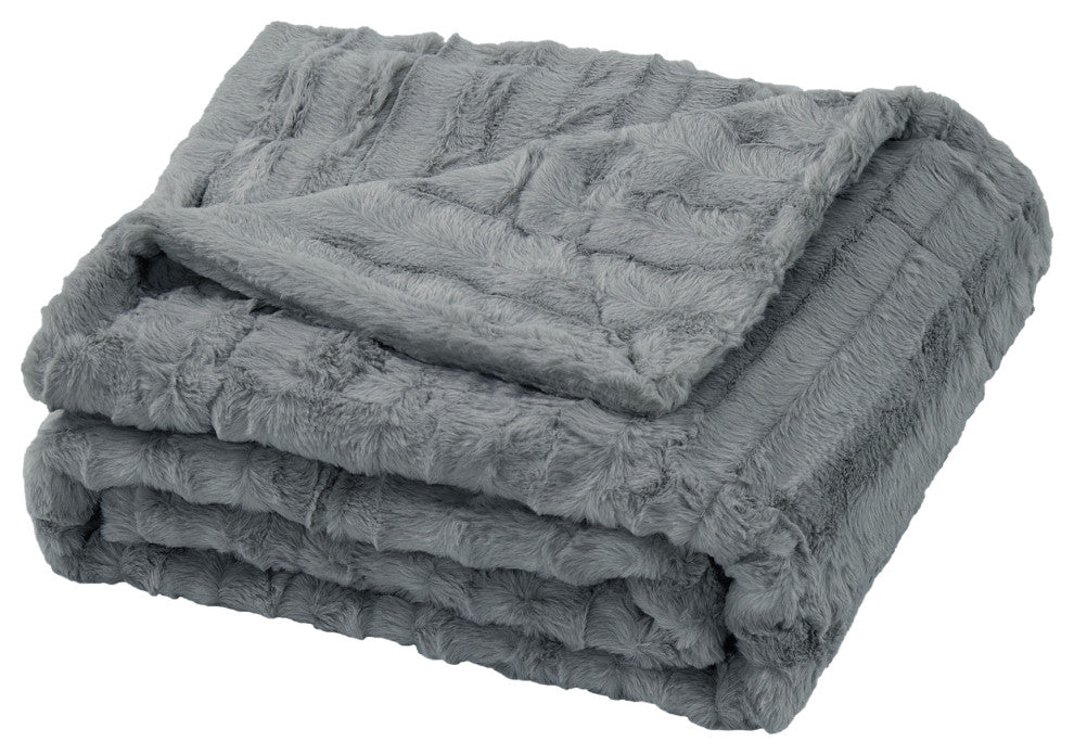 Derby Double Sided Faux Fur Throw Blanket, Charcoal