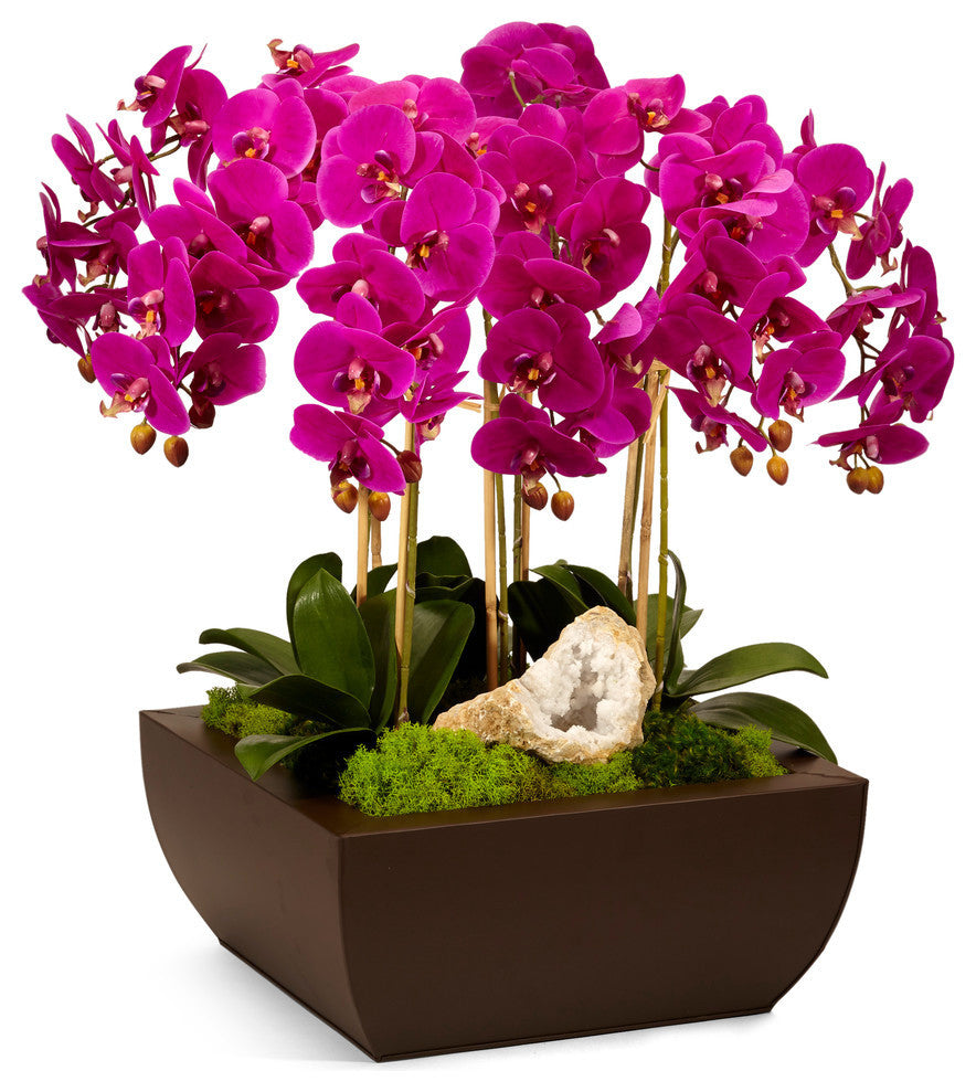 Orchid and Geode in Large Metal Box, Fuchsia
