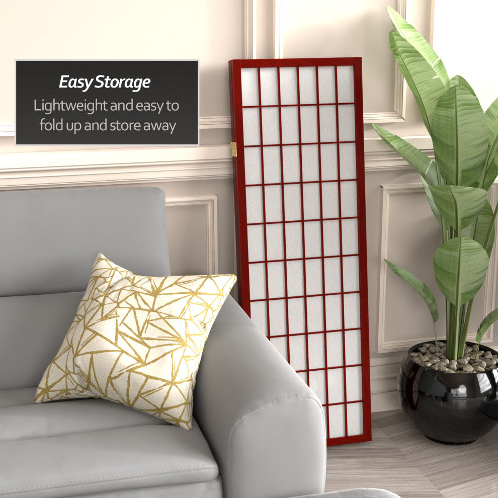 4' Tall Window Pane Shoji Screen, Rosewood, 3 Panels