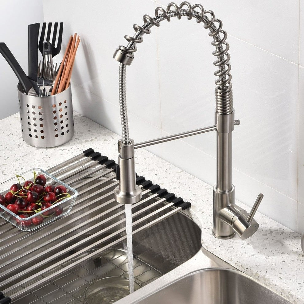 Quilmes Brushed Nickel Kitchen Sink Faucet With Pull Down Sprayer
