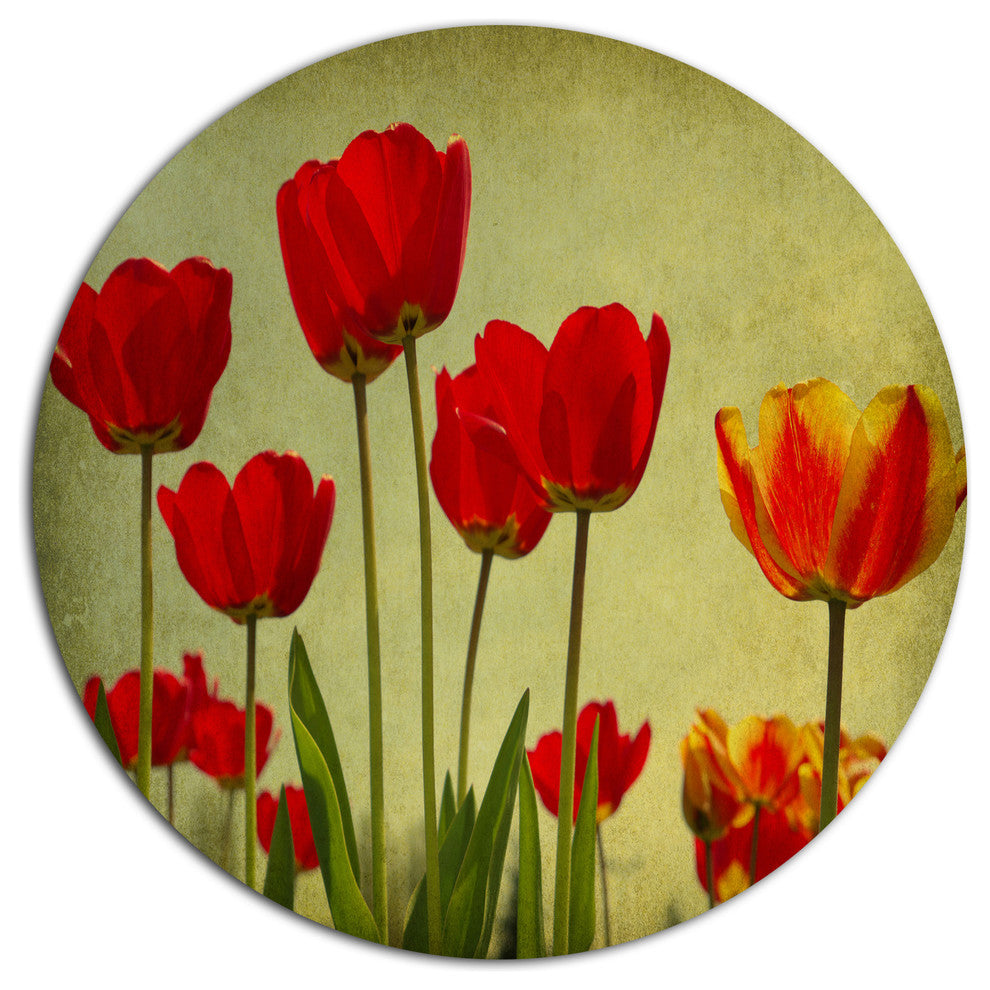 Grunge Flowers Background, Modern Floral Round Metal Wall Art, 11"