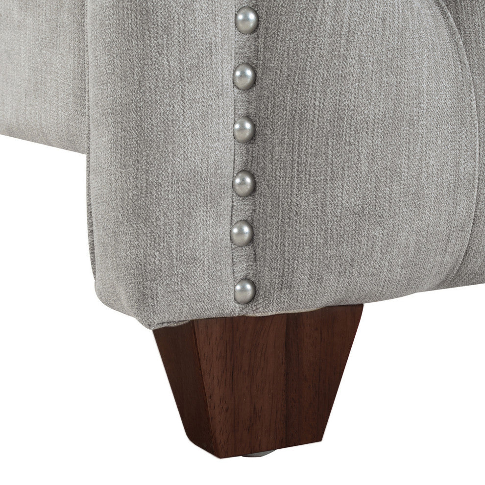 Marcella Upholstered Tufted Shelter Wingback Panel Bed, Silver Grey Polyester, King