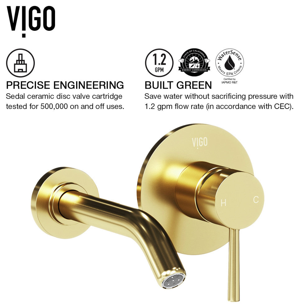 VIGO Olus 5" H Single Handle Wall Mount Bathroom Faucet, Matte Brushed Gold