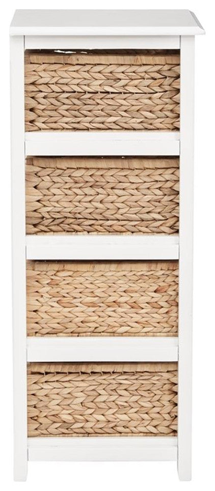 Seabrook Four-Tier Storage Unit Engineered Wood White Finish and Natural Baskets