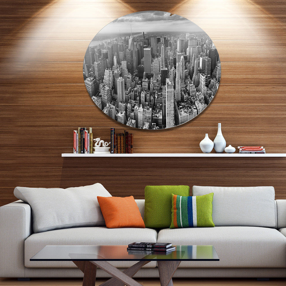 Panoramic Aerial View Of Manhattan, Cityscape Disc Metal Wall Art, 23"