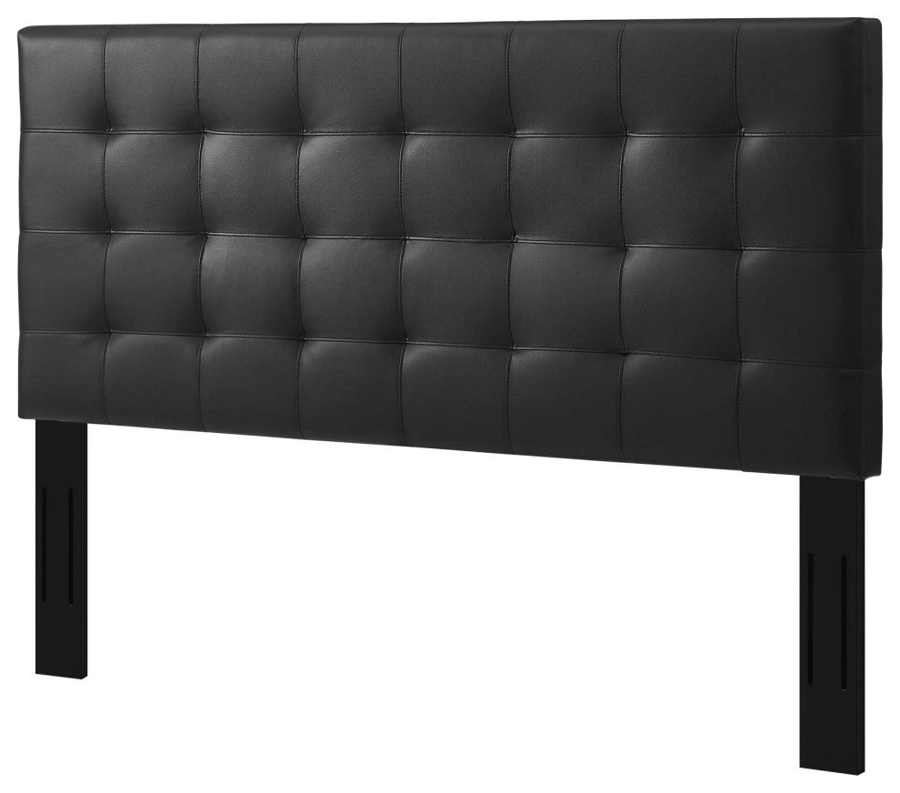 Contemporary Modern King Size Tufted Headboard, Faux Vinyl Leather, Black