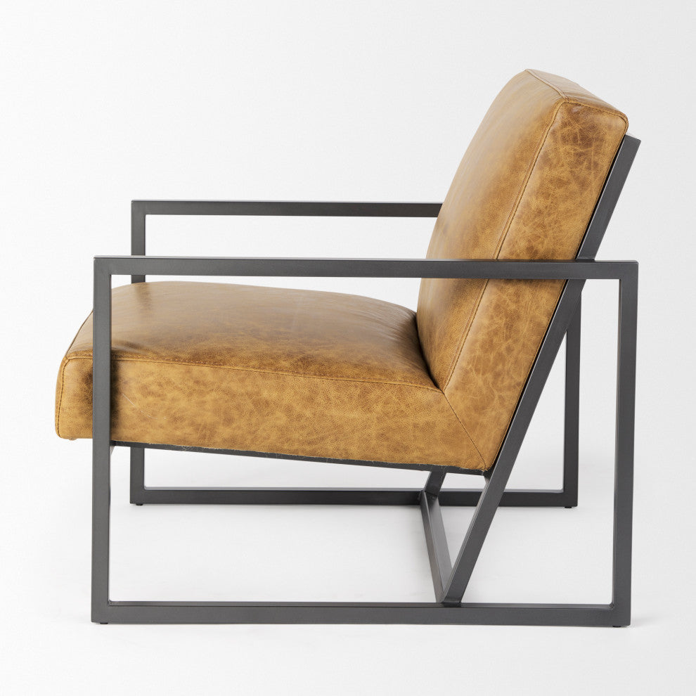 Armelle Genuine Leather With Solid Iron Frame Accent Chair