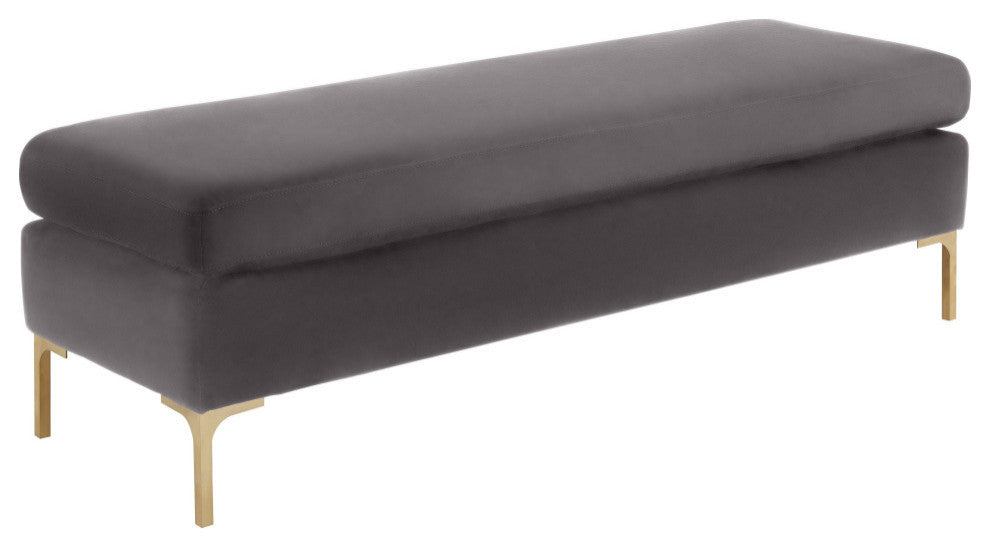 Delilah Grey Velvet Bench - Grey