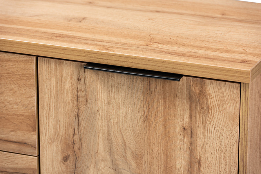 Reid Modern Industrial Oak Wood and Black Metal 3-Drawer Sideboard Buffet