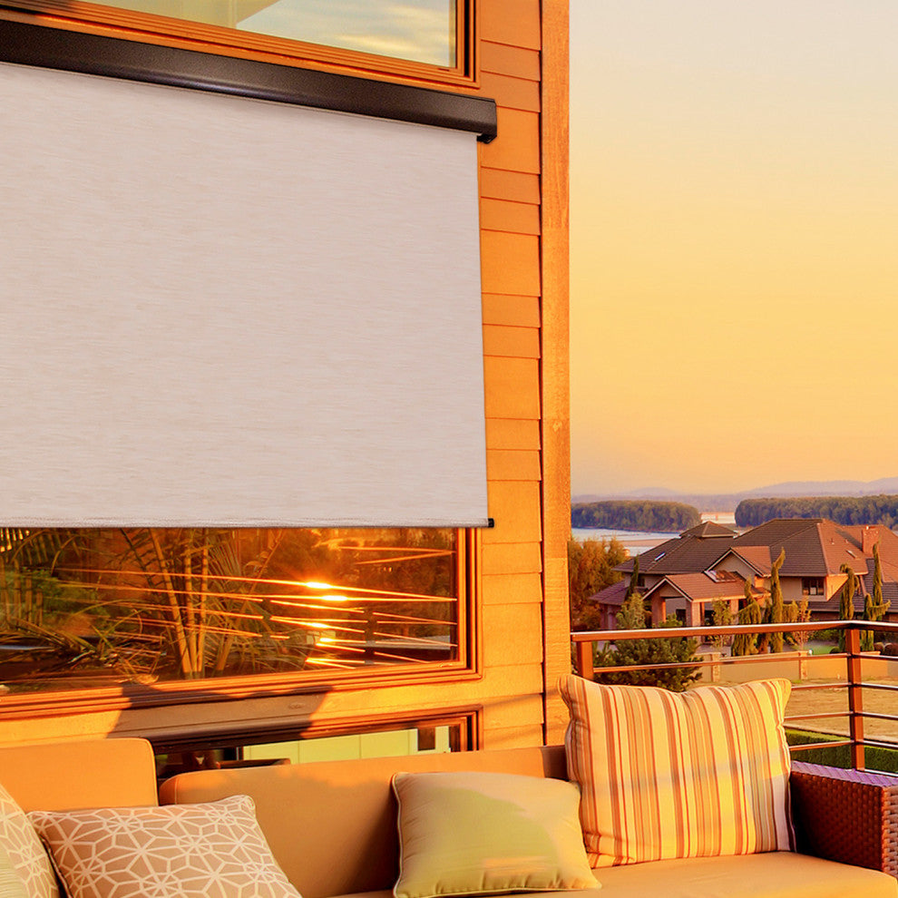 Outdoor Valanced Remote Control Operated Sunshade, Pearl Fabric, Pearl, 72x96