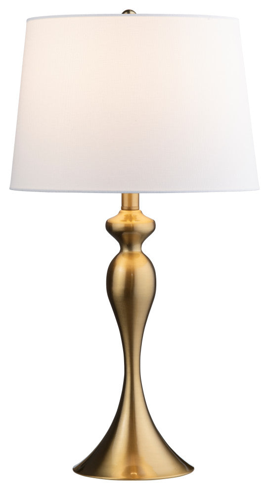 25.5"H Gold Steel Table Lamp Set with White Linen Shade