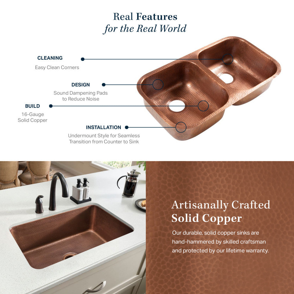 Orwell Copper 32" Double Bowl Undermount Kitchen Sink