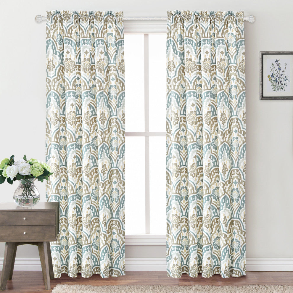 Tivoli IKAT Teal Aqua Microfiber Curtains, Set of 2, 52"x96"