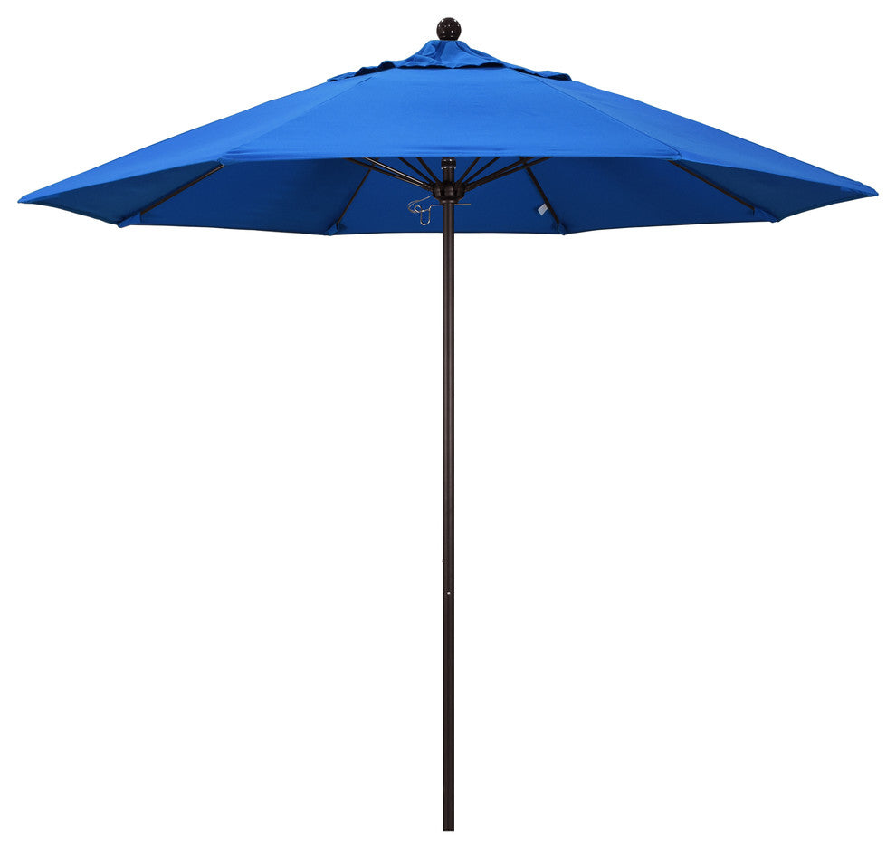9' Bronze Push Lift Fiberglass Rib Aluminum Umbrella, Olefin, Royal Blue