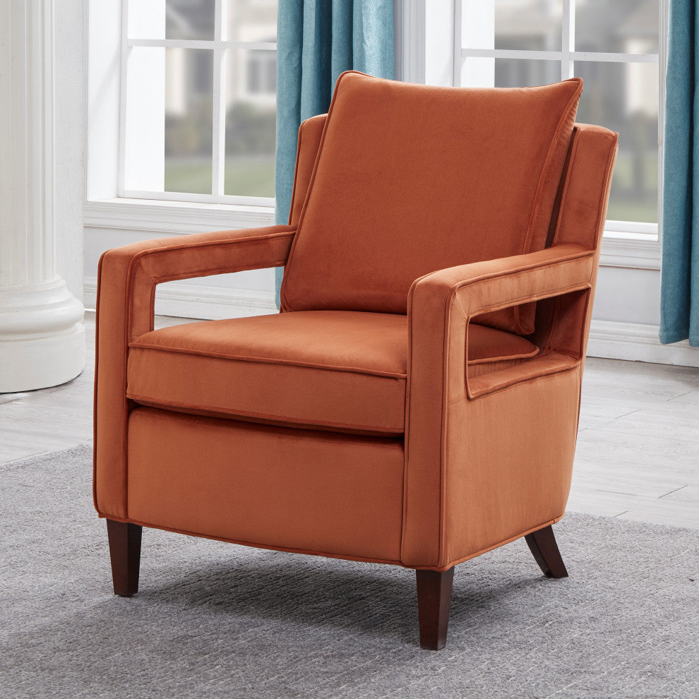 Questa Mid Century Velvet Accent Arm Chair, Burnt Orange