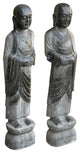 Pair Black Gray Stone Carved Standing Monk Arhat Lohan Statues Hws4335P