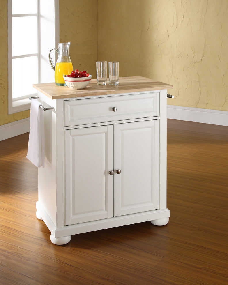 Crosley Furniture Alexandria Natural Wood Top Portable Kitchen Island in White