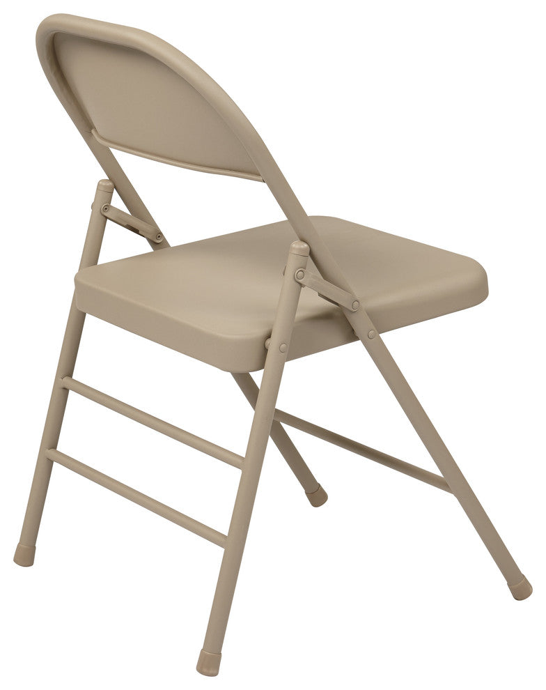 Folding Chair With Metal Seat and Back, Tan