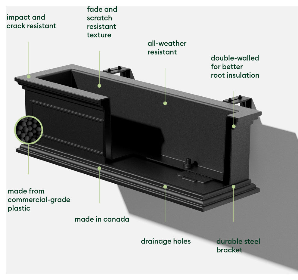 Brixton Window Box Planter With Bracket, 36", Black, 36 Inch, 1 Pack