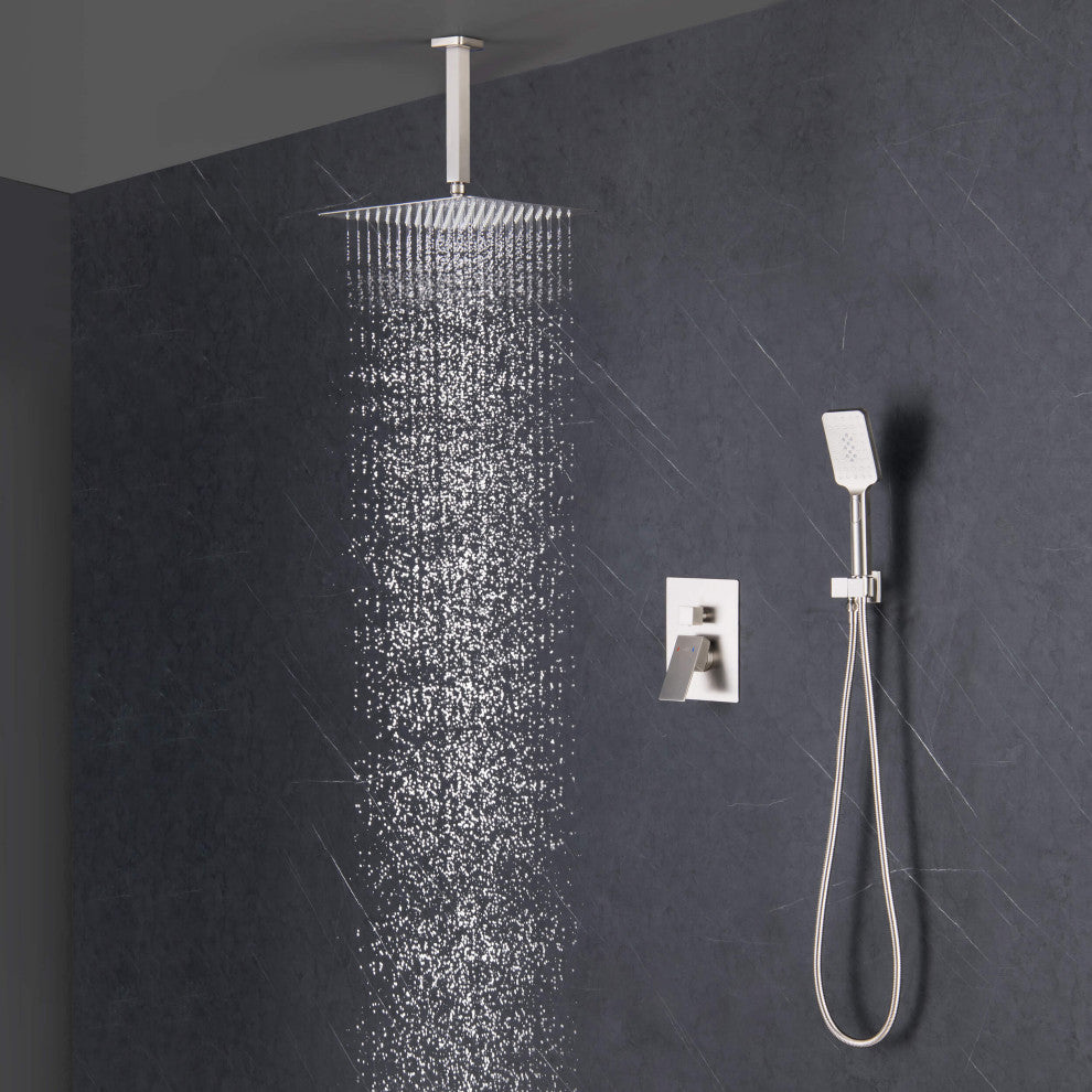 Ceiling Mounted 2-Function Shower System, Rough, Valve, Brushed Nickel