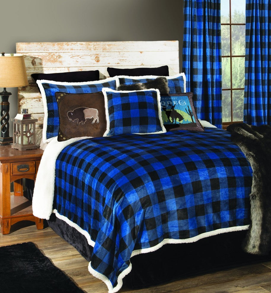 Blue Lumberjack Buffalo Plaid Sherpa Fleece 3-Piece Comforter Set, Twin