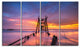 "Broken Wooden Bridge At Sunset" Sea Pier and Bridge Wall Art, 4 Panels, 48"x28"