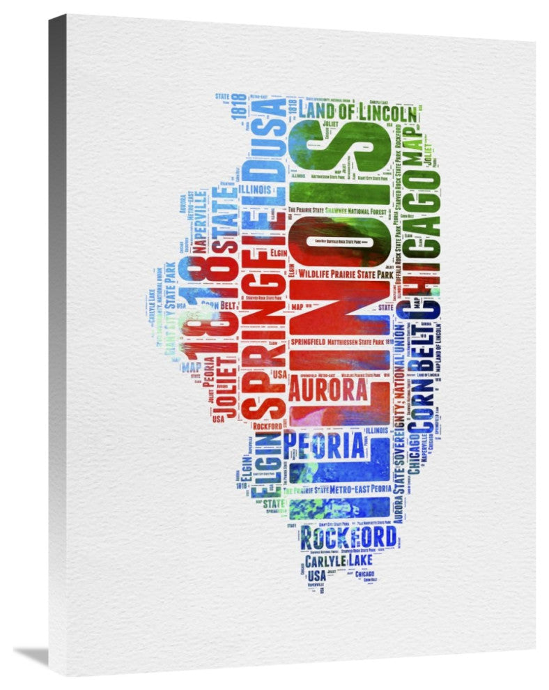 "Illinois Watercolor Word Cloud" Fine Art Print